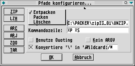 Bild: Der Dialog Pfade konfigurieren... mit dem Popup für die Einzelaktionen