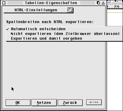 HTML-Export: Spaltenbreiten