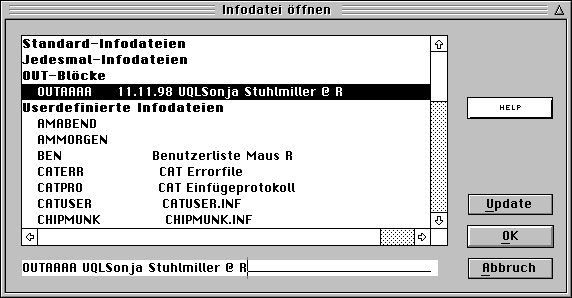 Die Liste der Infodateien