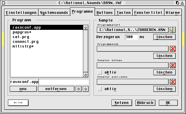 Dialog zur Soundzuordnung von Programmen